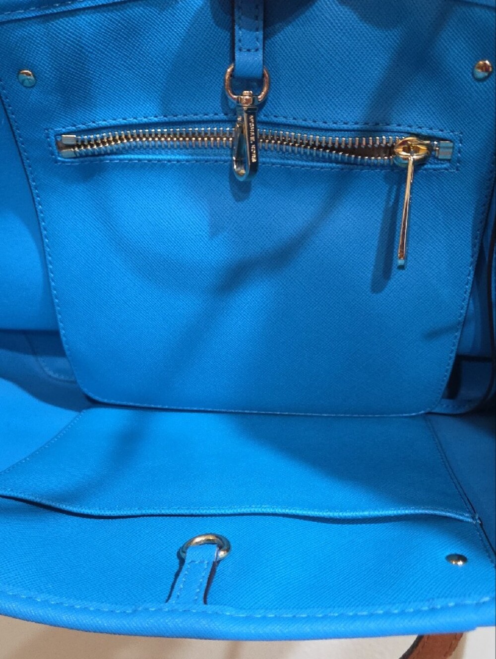 Michael Kors Blue and White Striped Tote with Brown Leather Straps - Picture 2 of 2